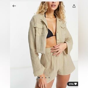 ASOS Beige Cropped Jacket and Shorts Set